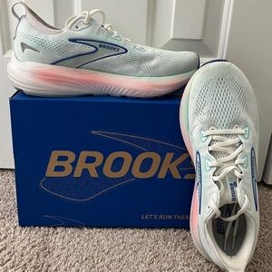 Brooks White Running Shoes with Pink & Mint Gradient Accents